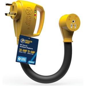 imageCamco Power Grip RV 12 30Amp Circuit Analyzer Dogbone  Features Integrated Surge Protection amp Fault Indication 12 30Amp Male to 15Amp Female 125V  1875W 55461