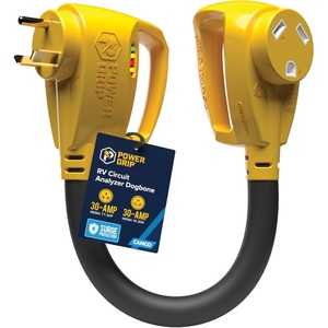 image:imageCamco Power Grip RV 30Amp Circuit Analyzer Dogbone  Features Integrated Surge Protection amp Fault Indication  18 30Amp Male to 30Amp Female RV Electrical Adapter 125V3750W 55463